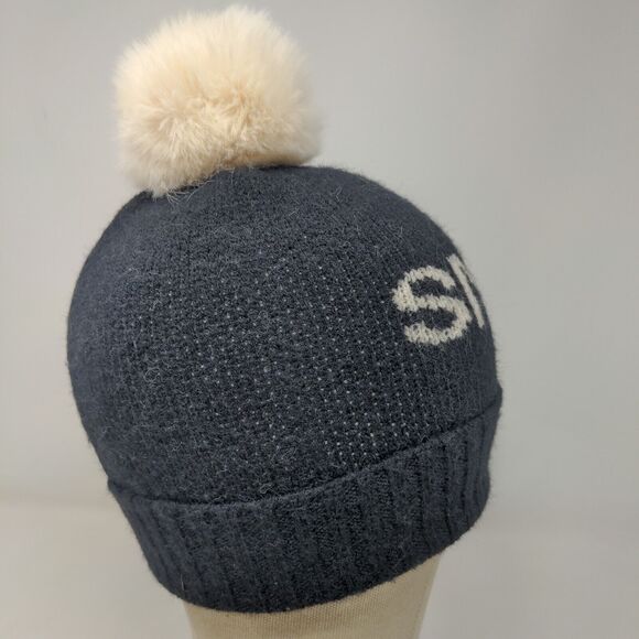 Unbranded Men's Knit Beanie Hat Black Acrylic Pomp Pom Smile Spell Out - Picture 6 of 11